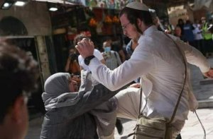 شاهد.. الشبان الفلسطينيون يتصدون لمستوطن يعتدي علی امرأة فلسطينية بغاز الفلفل